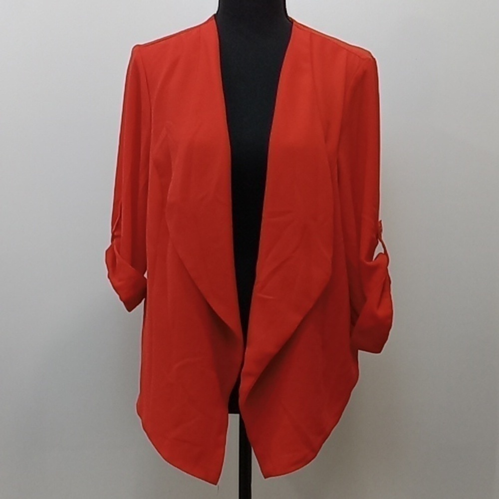 Torrid Women's Size 1 Bright Orange/Red Shawl Poncho Open Front Sweater EUC!